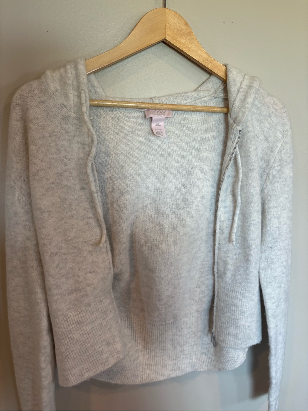 PINK Victoria's Secret Light Gray Hooded Knit Jacket